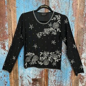Karioli 1 Vintage Black Sheer Beaded Top Size M